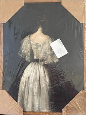 Backview Portrait Painting of Woman in White Gown